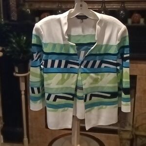 MING WANG acrylic/poly blend multi-colored geometrically designed 3/4 jacket Sm